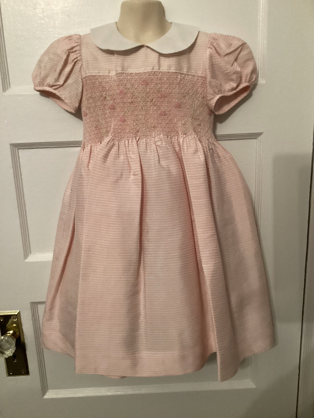 100% Silk Anavini Pink Smocked Peter Pan Collar Girls' Dress